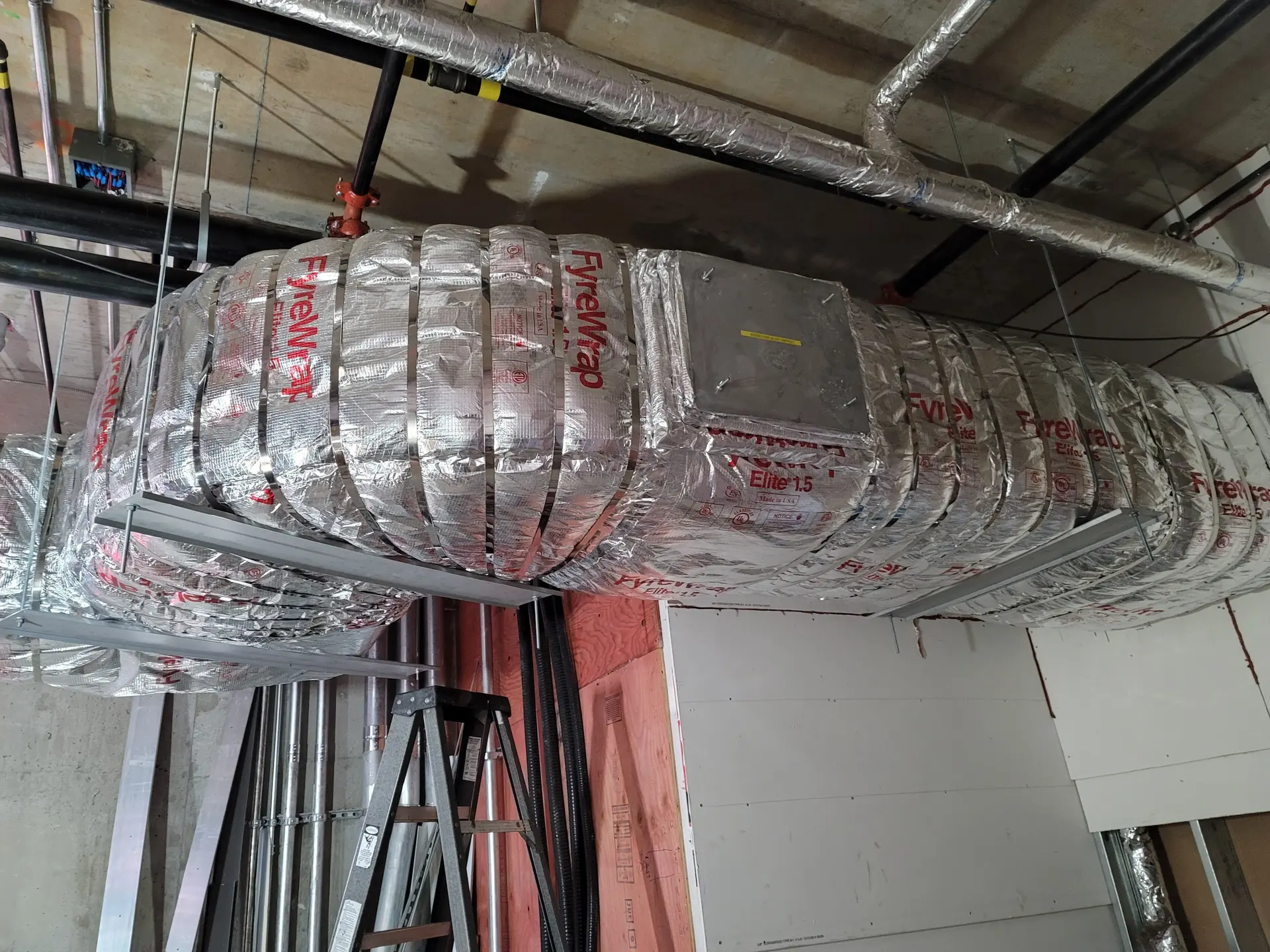Fyrerap insulated ductwork ceiling closeup